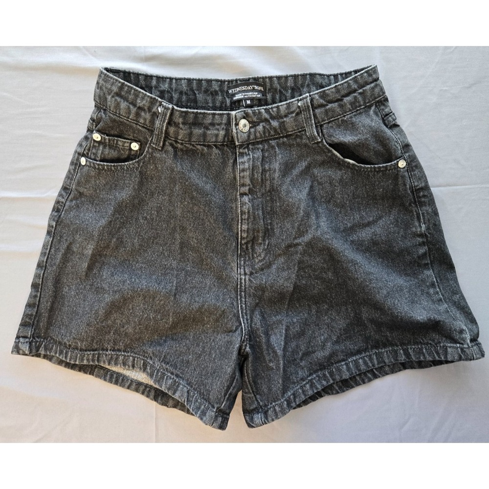 Black Jean Shorts Women Sz 30 High Rise Y2K Festival Street Wear Summer Gothic
